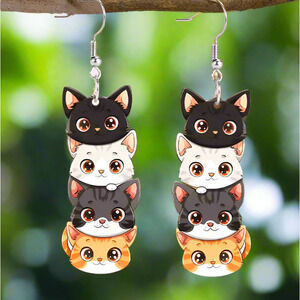 Acrylic Cats Earrings Stacked Cartoon Overlaid Cats Dangle Earrings